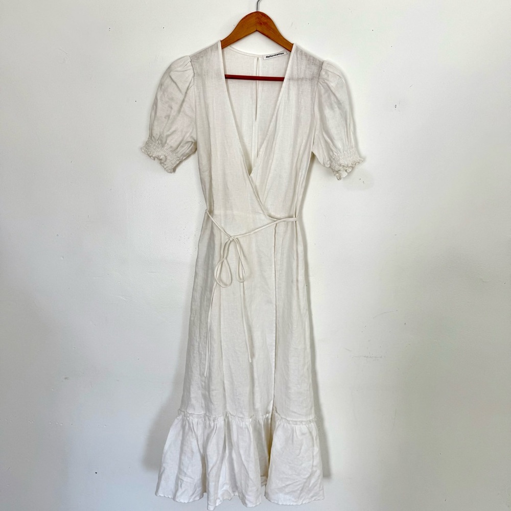 Reformation White Puff Sleeve Midi Sundress